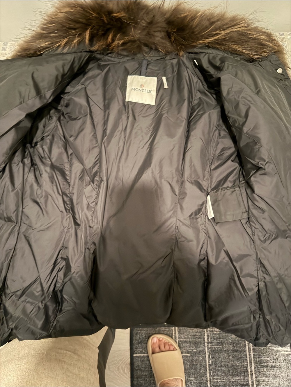 Moncler Black Puffer Jacket with Brown Fur Trim - Picture 3 of 4
